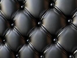 Textured black leather upholstery with tufted design photo