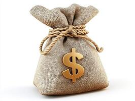 Money bag made of burlap with a dollar sign symbol photo