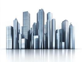 Modern skyscrapers reflect light in an urban skyline photo