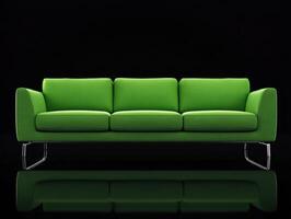 Bright green modern sofa with sleek design on a dark backdrop photo
