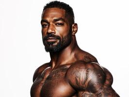 Muscular man showcasing impressive physique in studio setting photo