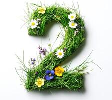 Grass number two decorated with colorful flowers for spring photo