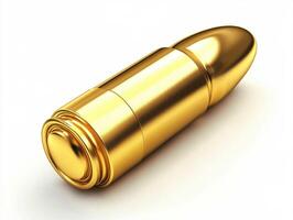 Elegant golden bullet with a polished finish on a white background photo