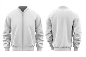 Stylish white bomber jacket displayed from front and back angles photo