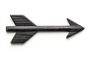 Wooden arrow sign with a rustic finish on a white background photo