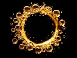 Golden bubbles create a circular pattern against a dark background photo
