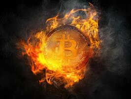 Bitcoin rises as flames engulf cryptocurrency in dramatic display photo