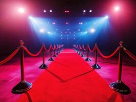 Red carpet event with lights and barriers at night photo