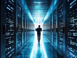 Data center perspective with a silhouette of a person photo