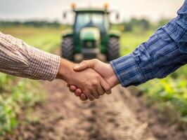 Farmers collaborating on agricultural project in rural setting photo
