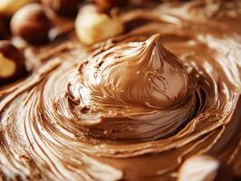 Creamy chocolate swirl with roasted nuts in a bakery setting photo