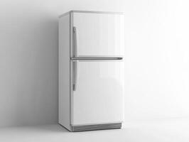 Modern white refrigerator in bright minimalist kitchen setting photo