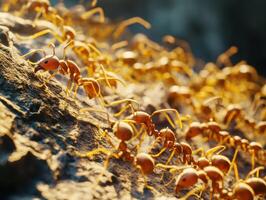Ants marching in formation on a rocky surface during daylight photo