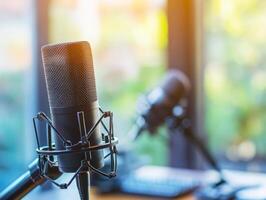 Microphone setup for recording in a bright studio environment photo