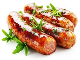 Sausages grilled to perfection with herbs freshly prepared photo