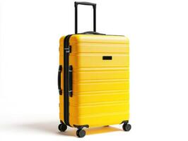 yellow suitcase ready for travel adventures photo