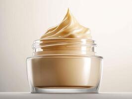Creamy moisturizer displayed in glass jar with smooth texture photo
