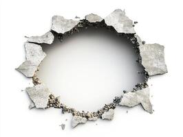 Concrete wall damage revealing empty space behind it photo