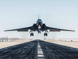 Aircraft taking off on a clear day from a runway photo