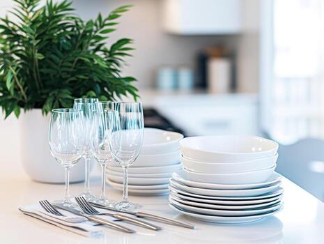 Elegant table setting in a bright kitchen for a casual gathering photo