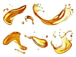 Golden oil splashes for creative expression in diverse shapes photo