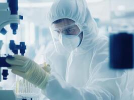 Scientist conducting research in a laboratory on a sample photo