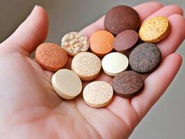 Diverse collection of vitamins and supplements in a hand photo