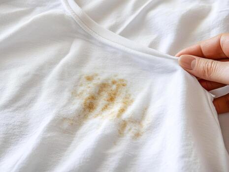 quitando un manchar desde un blanco camisa en un hogar ajuste foto