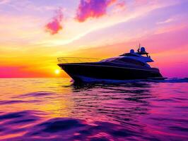 Sunset cruise on a yacht in vibrant ocean waters photo