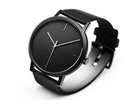 Stylish black wristwatch with minimalist design and fabric strap photo