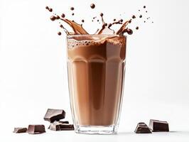 Delicious chocolate drink splashing in a clear glass photo
