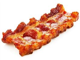 Crispy bacon strip displaying a rich blend of colors and textures isolated photo