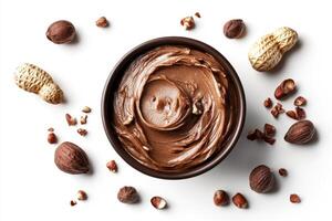 Delicious spread made from hazelnuts and cocoa in a bowl photo