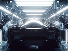 Advanced robotics assemble a sleek sports car in high-tech factory photo