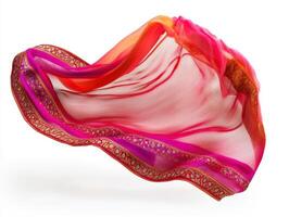 Colorful silk scarf flowing in the air on a bright background photo