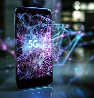 Innovative smartphone displaying 5G connectivity with vibrant visuals photo
