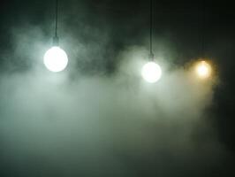 Mysterious glowing lights in a misty dark setting photo