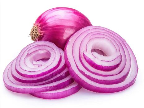 Sliced red onions arranged in an artistic fashion photo