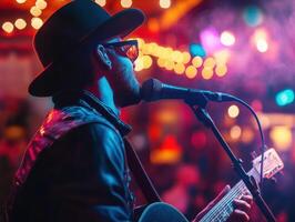 Live music performance at night in a vibrant venue photo