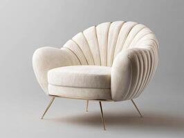 Elegant cream colored armchair with unique design and gold accents photo