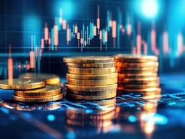 Financial growth represented by stacked coins and market trends photo