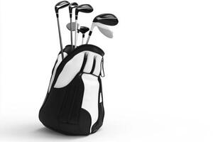 Golf clubs arranged neatly in a stylish black and white bag photo