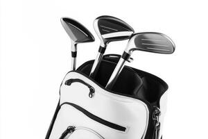 Golf clubs and bag ready for play at the course photo