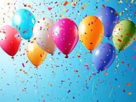 Colorful balloons and confetti photo