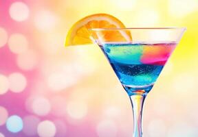 Bright tropical cocktail garnished with lemon slice for summer party photo