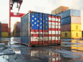 Container painted with American flag at shipping yard photo