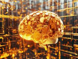 Golden gears illustrate artificial intelligence in futuristic setting photo