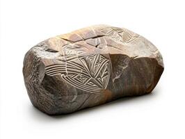 Unique carved stone sculpture showcasing geometric patterns photo