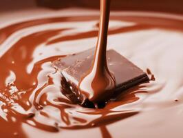 Chocolate melting into a smooth, glossy liquid pool photo