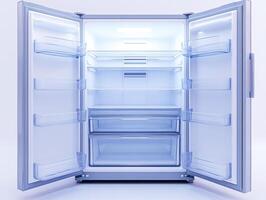 Modern refrigerator interior with ample storage and bright lighting photo